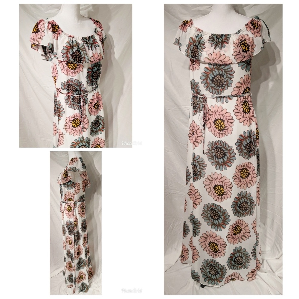 LOFT Marigold Floral Maxi Ruffle Dress Size 14
